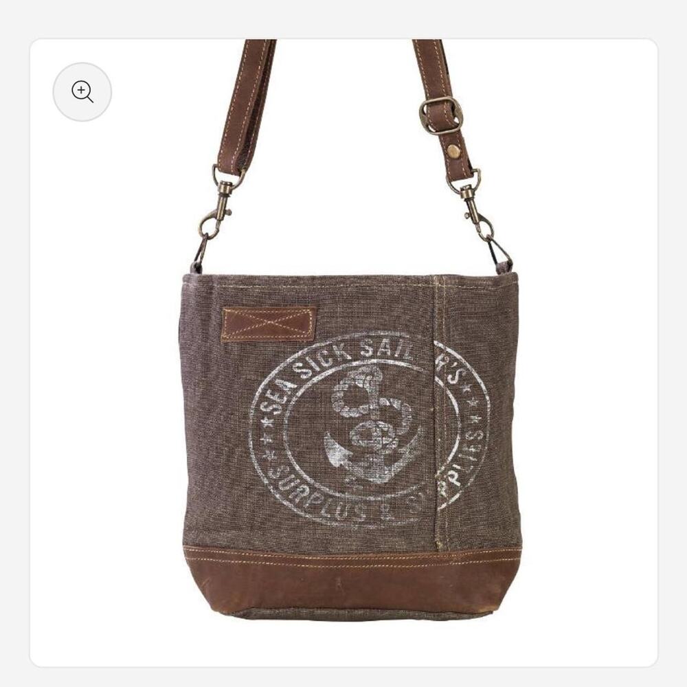 Brown and grey canvas crossbody